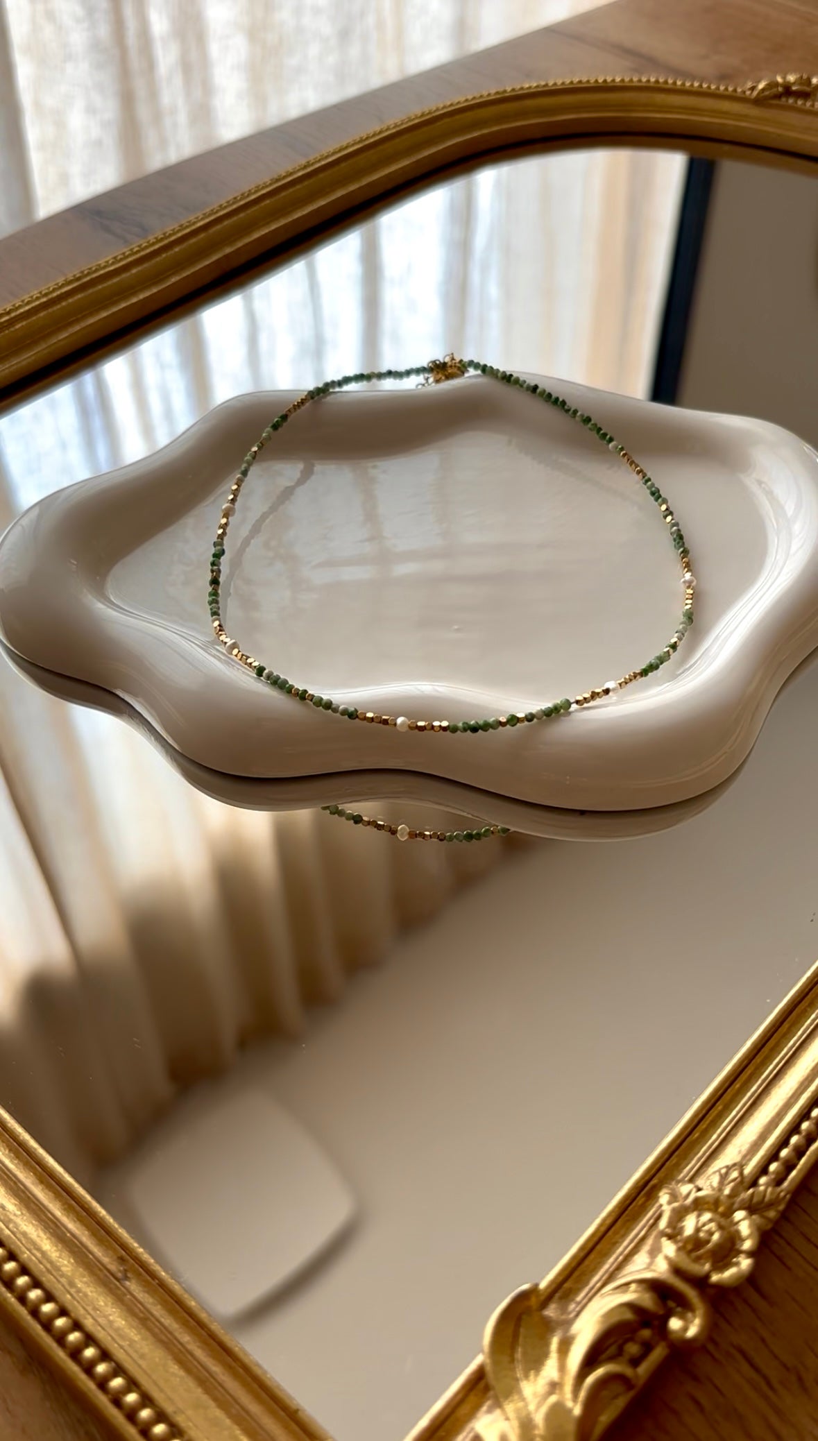 SHELLY - Collier en Pierre Naturelle Agate Mousse, en perles d’eau douce et en Acier Inoxydable