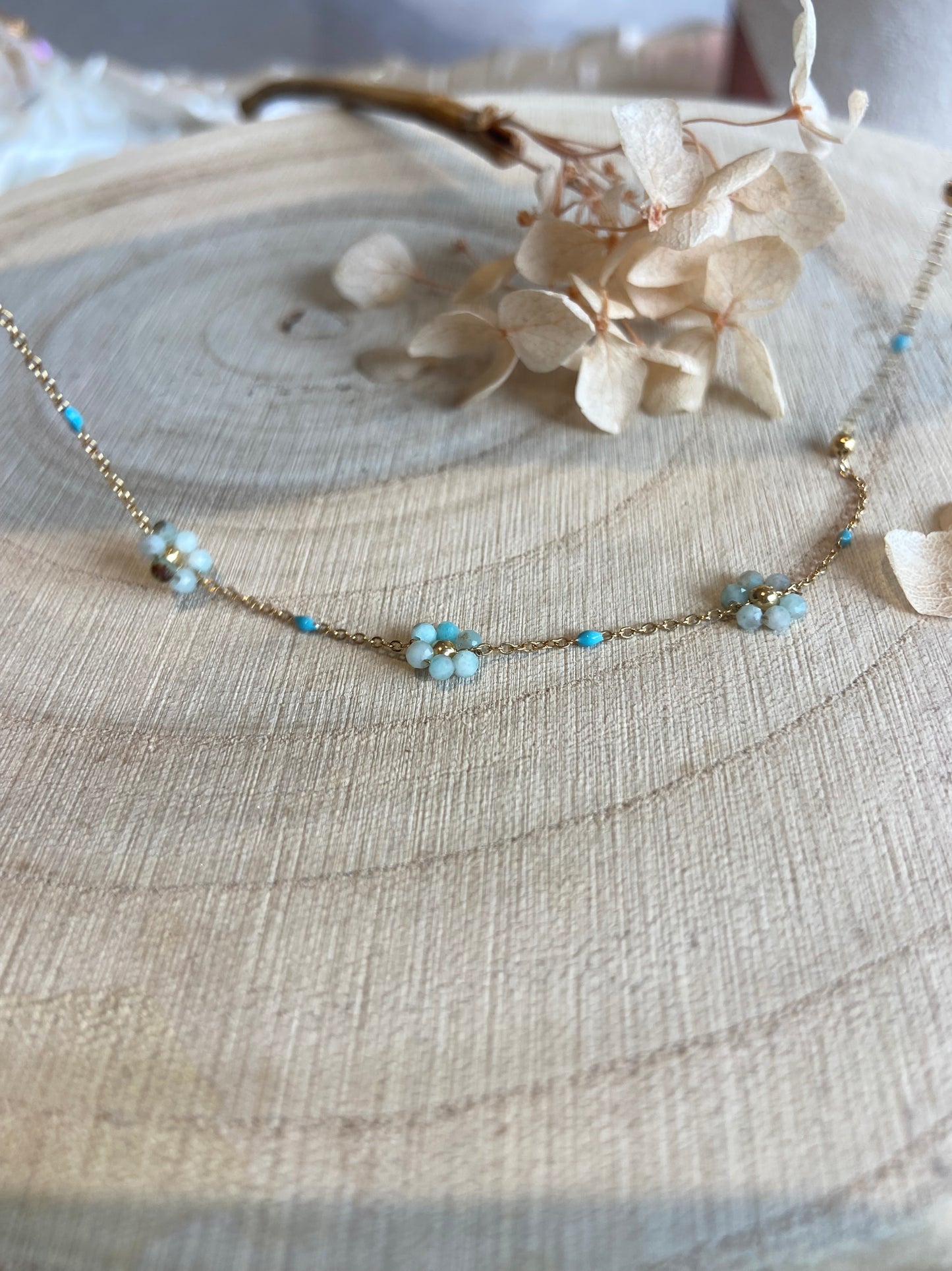 Selena - Collier fleur Bleu d’été en Acier Inoxydable