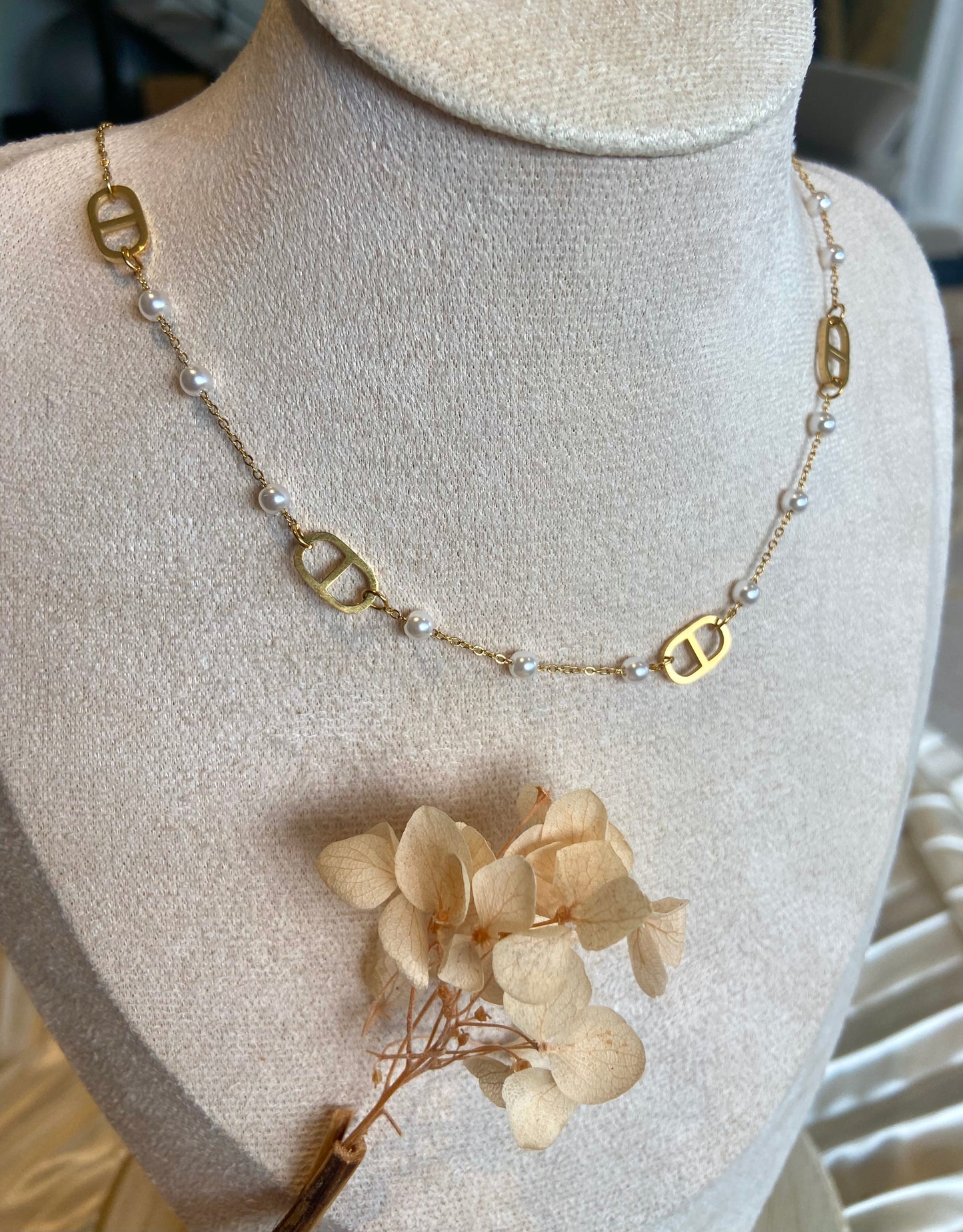 Steline - Collier d’été en perles et double D en Acier Inoxydable