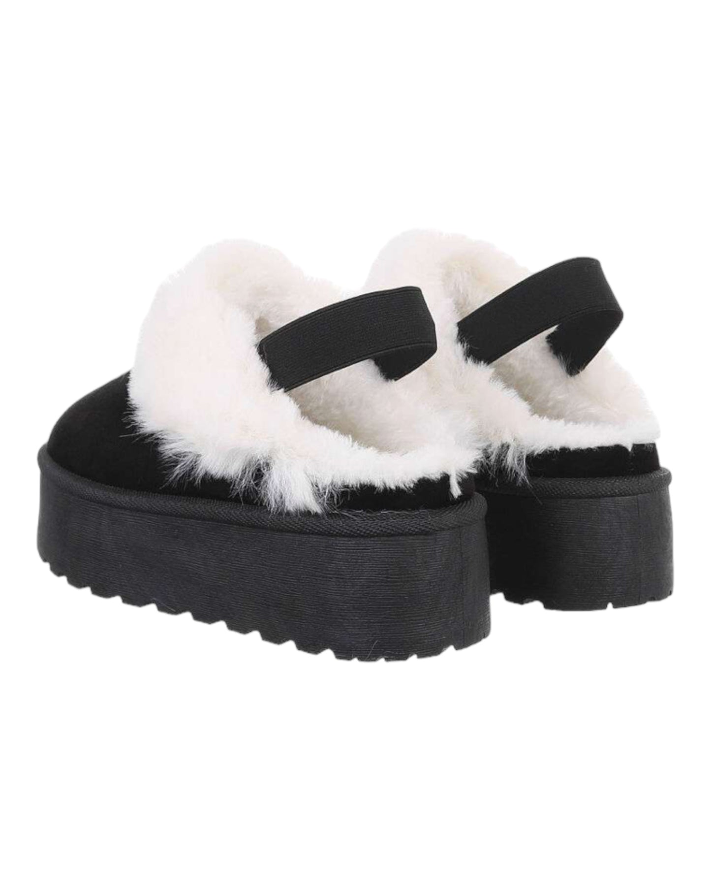 Chaussures Noir avec fausses fourrures Blanche et à semelles compensée - NuptiaLove