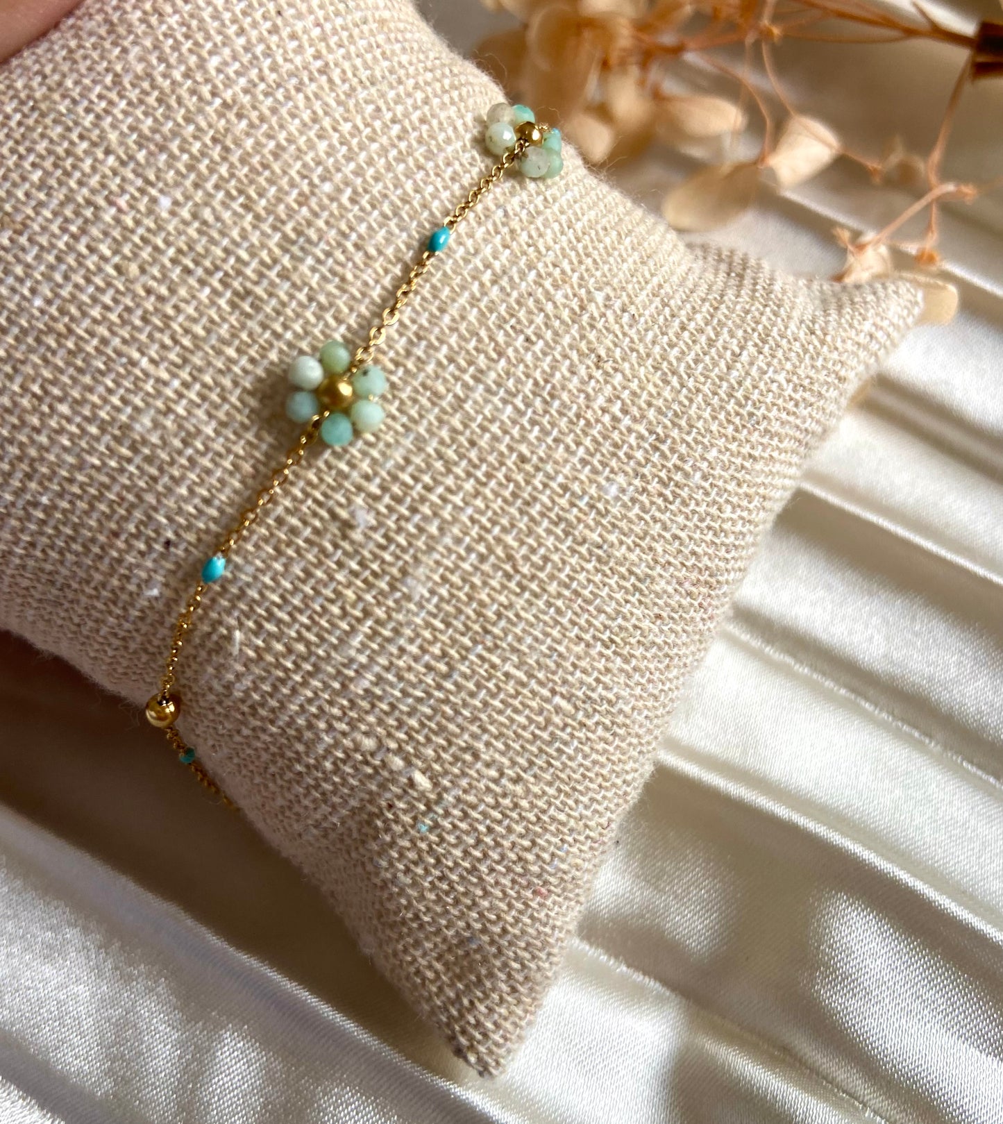 Louise - Bracelet d’été fleur Bleu en Acier Inoxydable - Doré