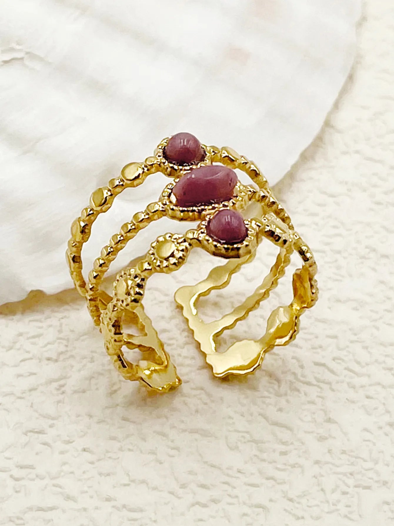 Diva - Bague en Acier Inoxydable ajustable avec des pierres violettes