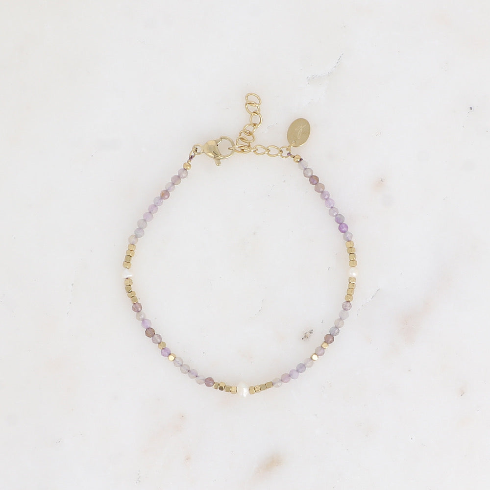 Bracelet Pierre Améthyste avec Perles d’eau douce et en Acier Inoxydable