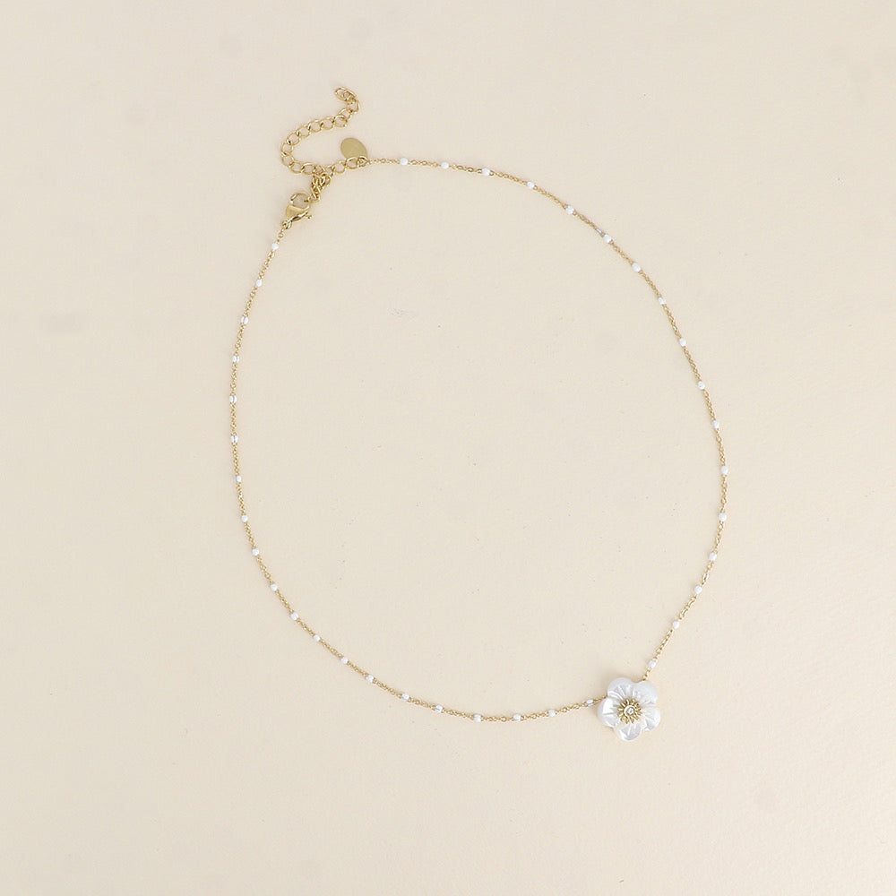 ELISA - Collier fleur Nacré en Acier Inoxydable