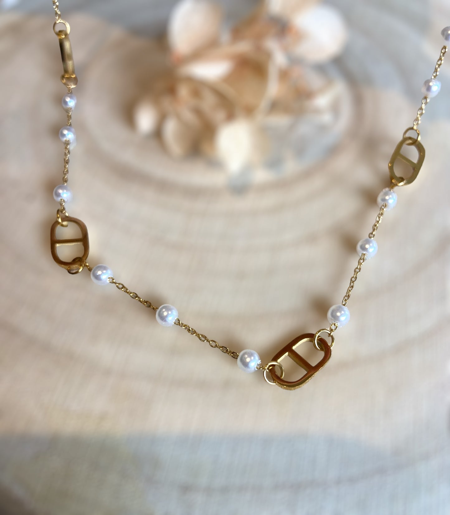 Steline - Collier d’été en perles et double D en Acier Inoxydable