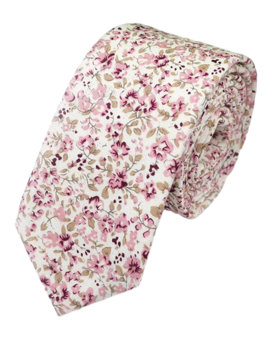 Cravates fines slim Fleuri Rose pour Hommes