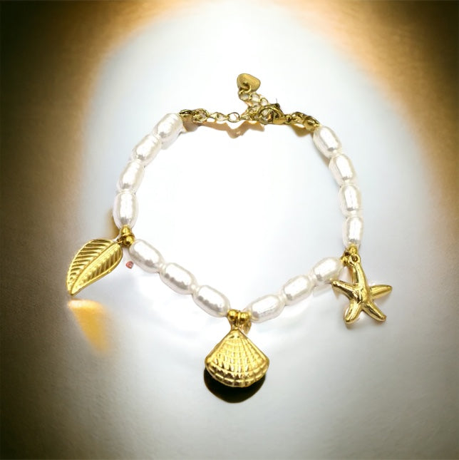 Vayana - Bracelet d’été Charms en perles d’eau douce et en Acier Inoxydable