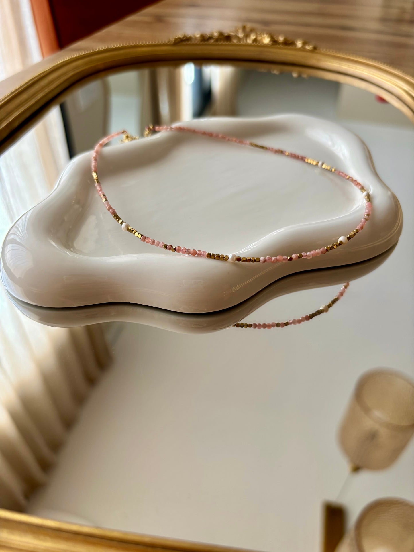 MELANY - Collier en Pierre naturelle quartz rose en perles d’eau douce et en Acier Inoxydable