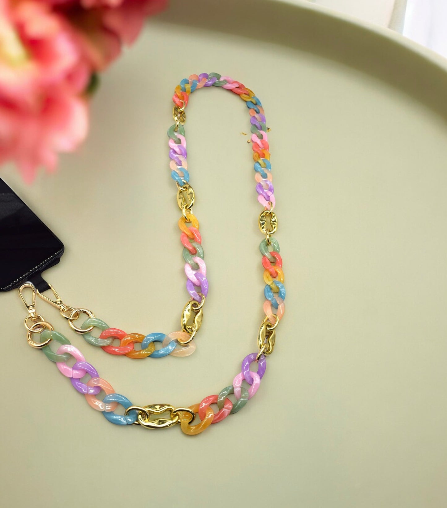 Multicolore et Or - Chaîne de portable à 2 attaches