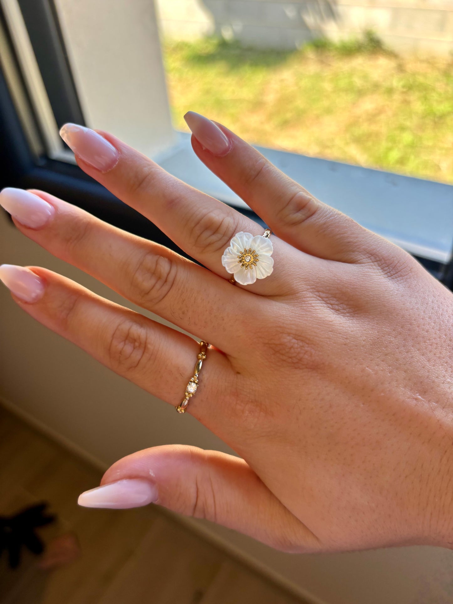 TAHITI - Bague en Nacre tressé en Acier Inoxydable et réglable