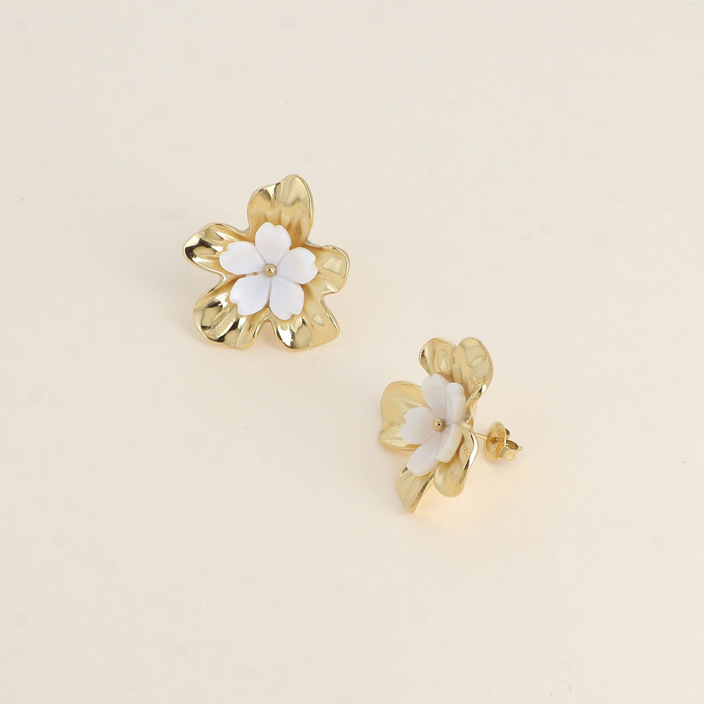 MOANA - Boucles d’oreilles fleur nacré et en Acier Inoxydable