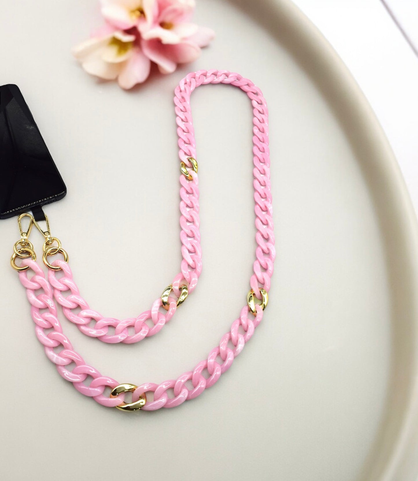 Rose clair et Or - Chaîne de portable à 2 attaches
