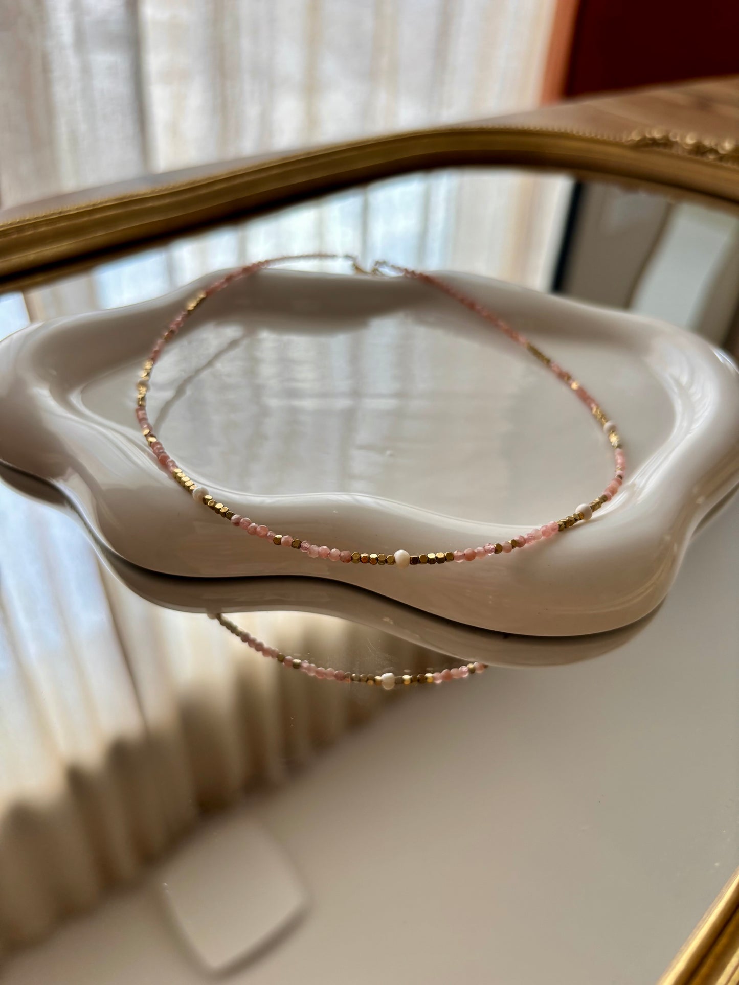 MELANY - Collier en Pierre naturelle quartz rose en perles d’eau douce et en Acier Inoxydable