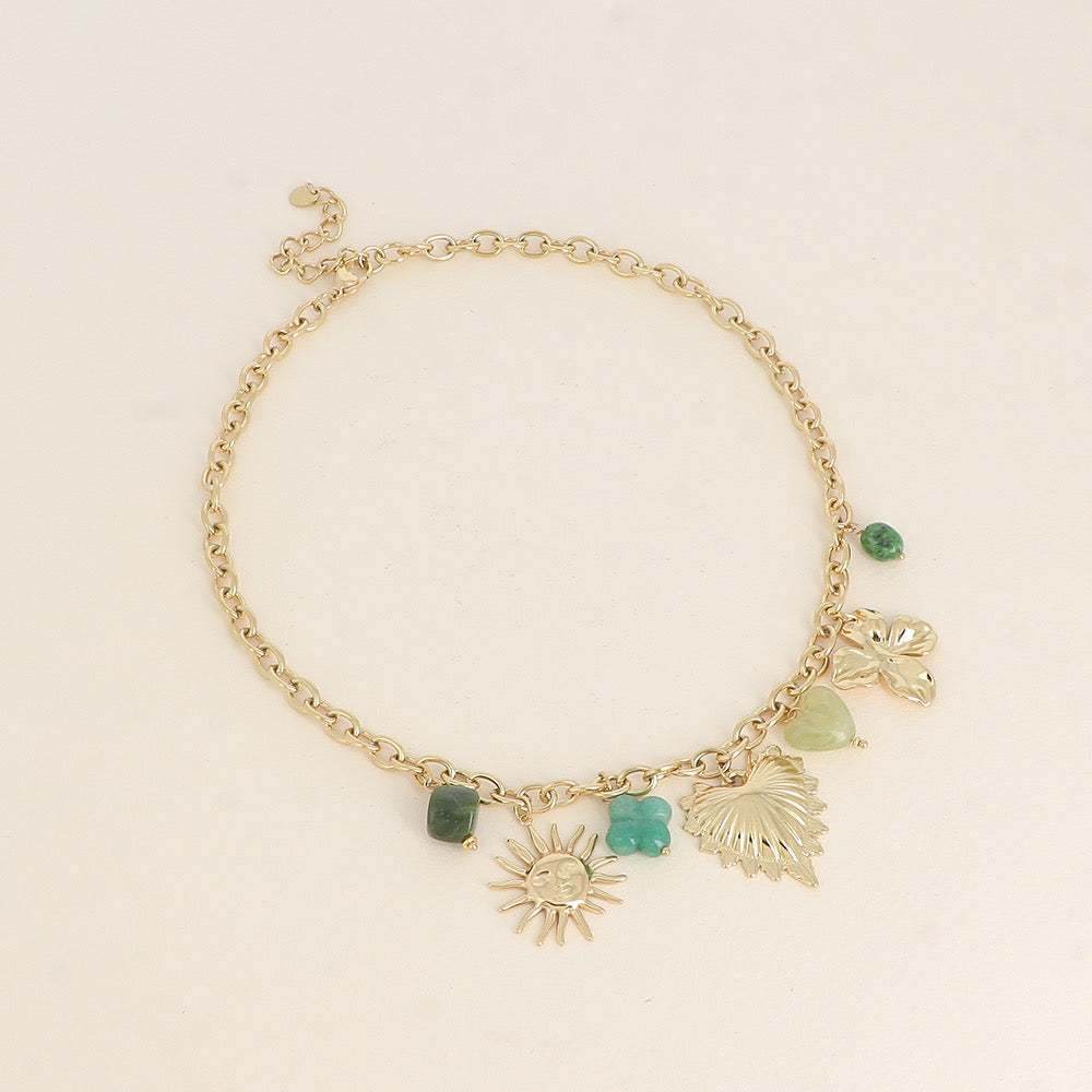 JASPE - Collier breloques et pierres vertes en Acier Inoxydable