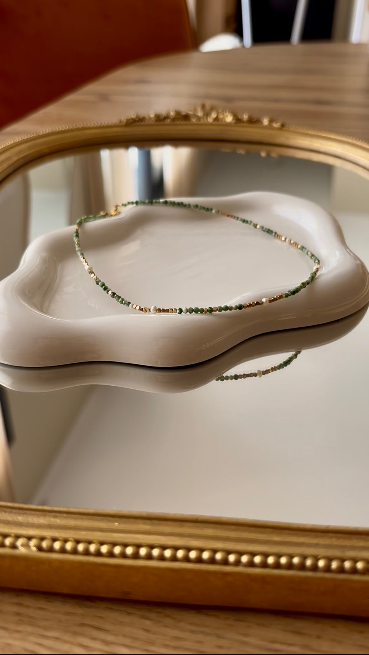 SHELLY - Collier en Pierre Naturelle Agate Mousse, en perles d’eau douce et en Acier Inoxydable