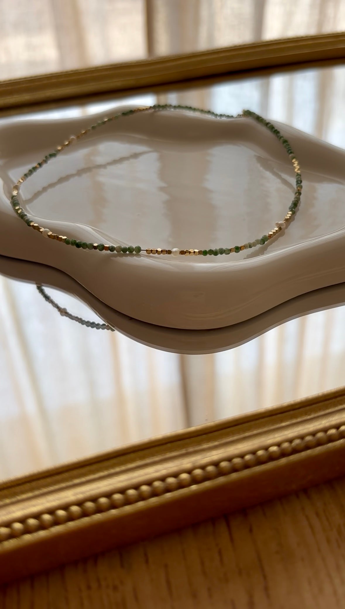 SHELLY - Collier en Pierre Naturelle Agate Mousse, en perles d’eau douce et en Acier Inoxydable