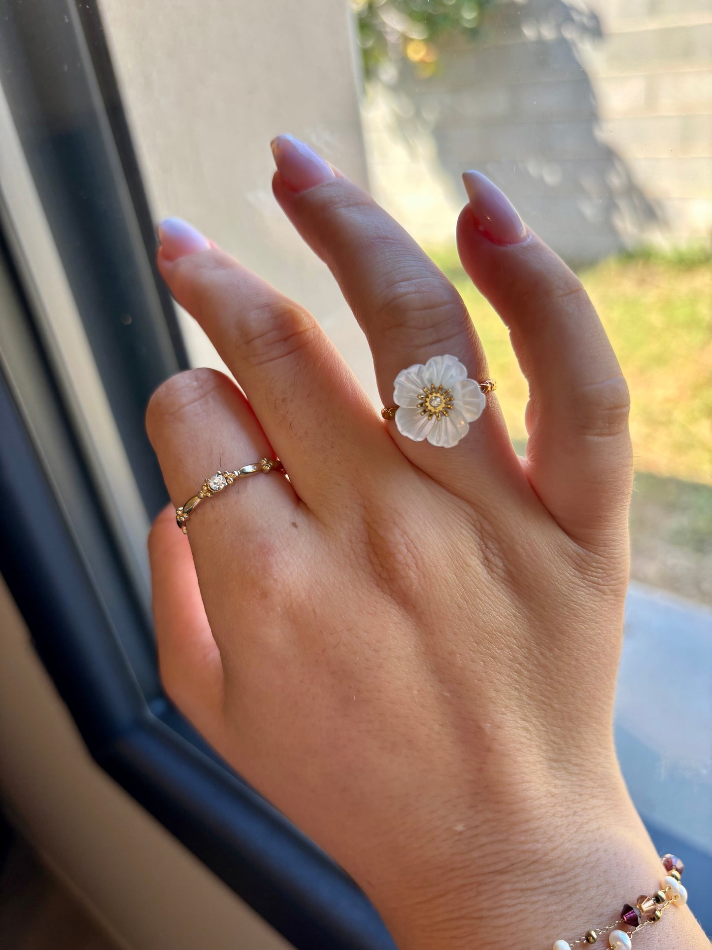 TAHITI - Bague en Nacre tressé en Acier Inoxydable et réglable