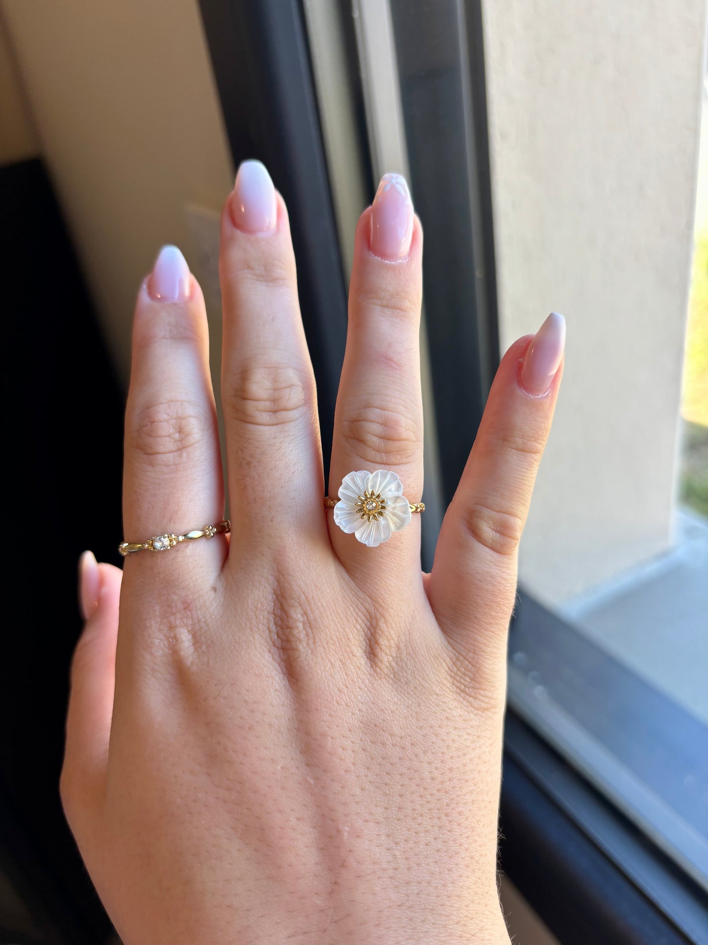 TAHITI - Bague en Nacre tressé en Acier Inoxydable et réglable