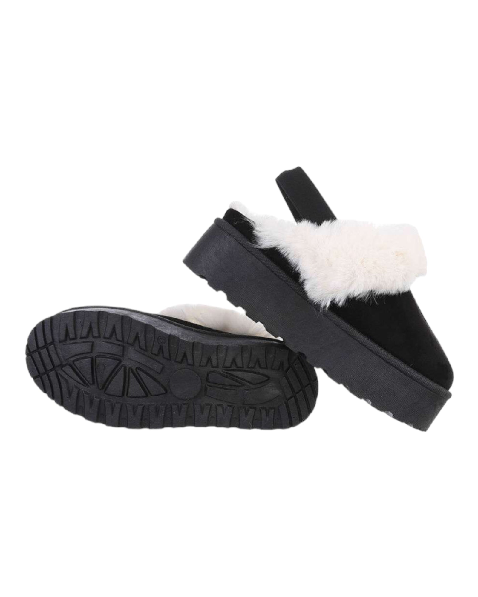 Chaussures Noir avec fausses fourrures Blanche et à semelles compensée - NuptiaLove