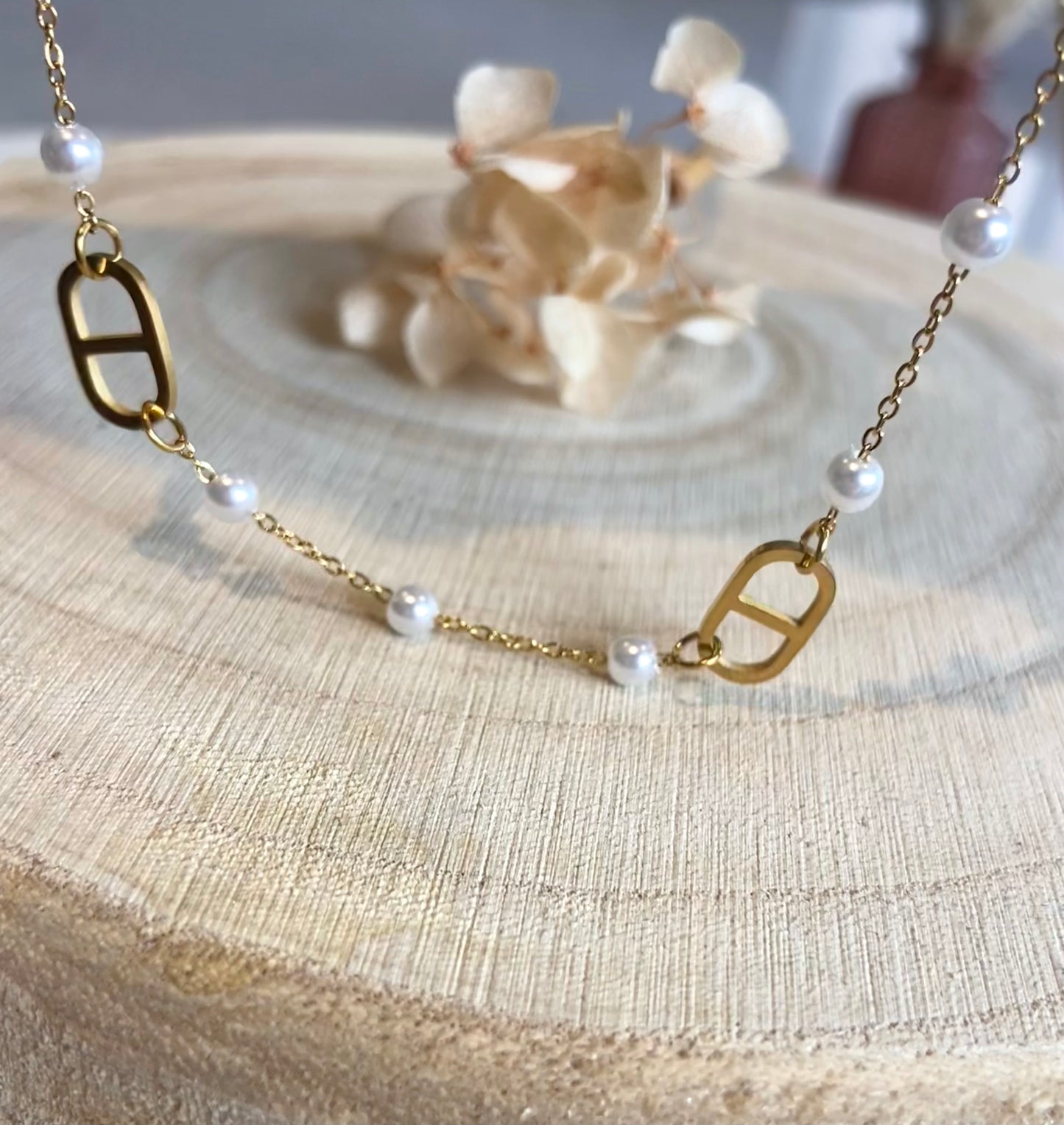 Steline - Collier d’été en perles et double D en Acier Inoxydable