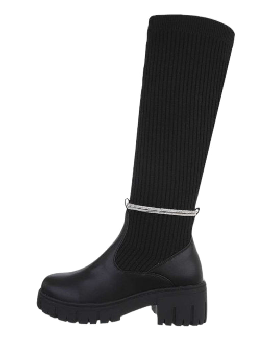 Bottes Noir à chaussettes avec strass pour Femmes - NuptiaLove