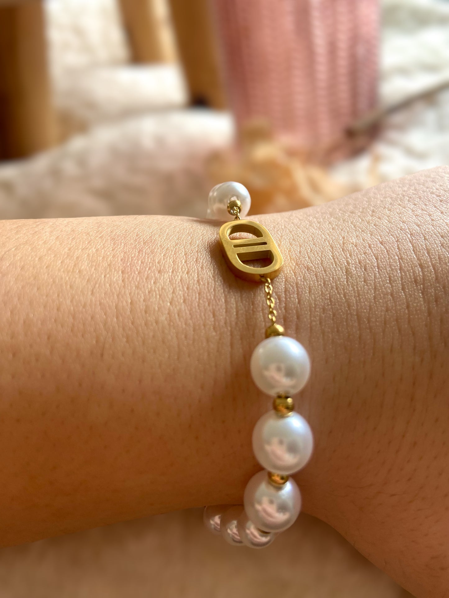 Lise - Bracelet d’été en perles et double D en Acier Inoxydable