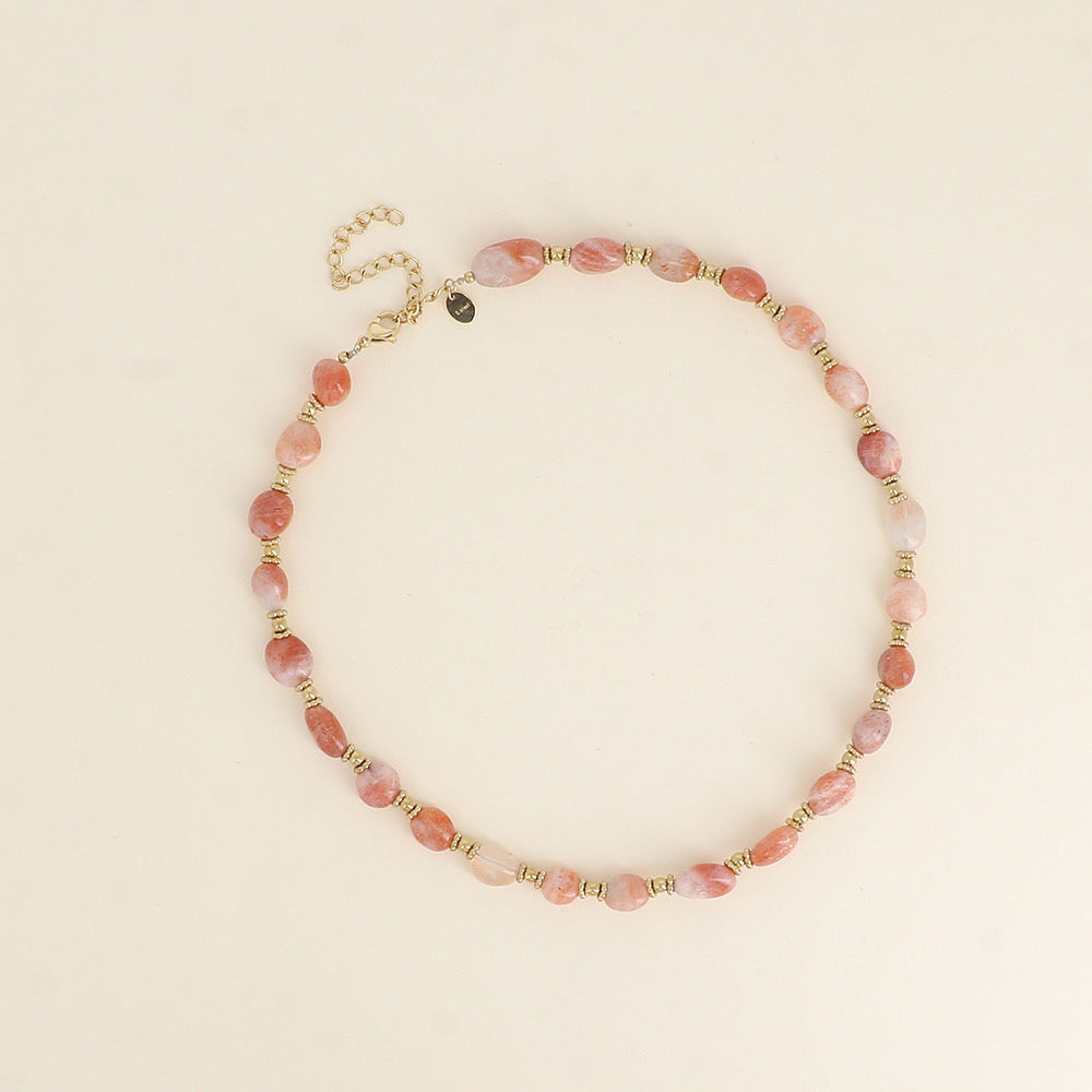 CLÉA - Collier en Pierre de Soleil et en Acier Inoxydable