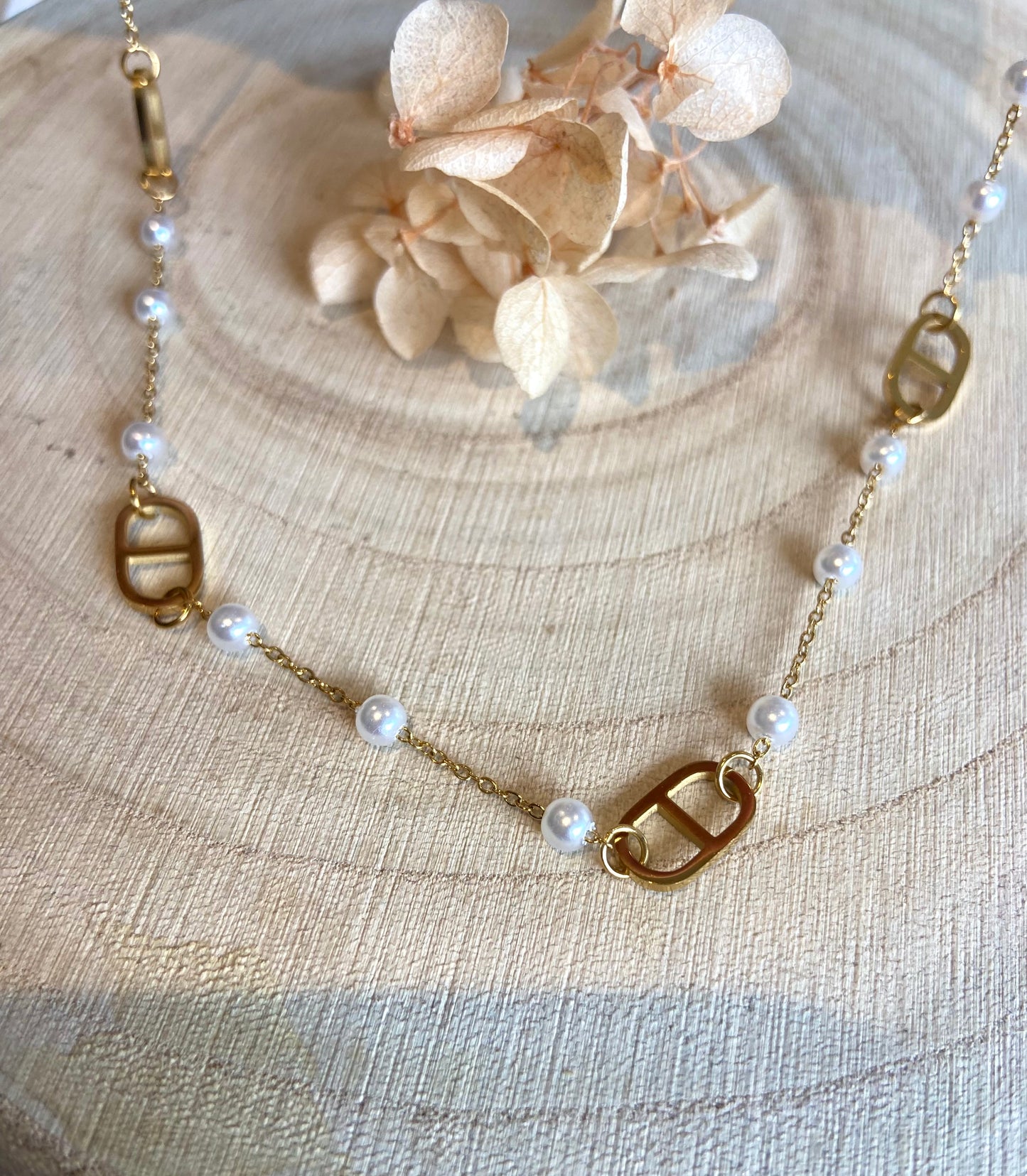 Steline - Collier d’été en perles et double D en Acier Inoxydable