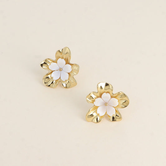 MOANA - Boucles d’oreilles fleur nacré et en Acier Inoxydable