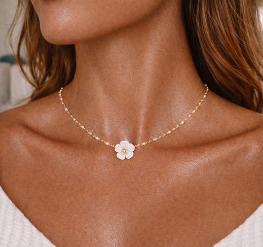 ELISA - Collier fleur Nacré en Acier Inoxydable