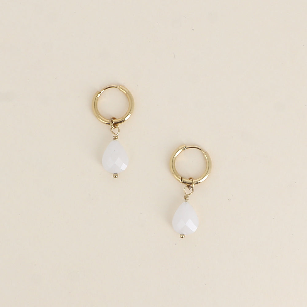 DYNA - Boucles d’oreilles en Pierre Blanche  et en Acier Inoxydable