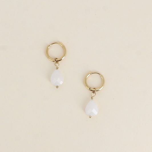 DYNA - Boucles d’oreilles en Pierre Blanche  et en Acier Inoxydable
