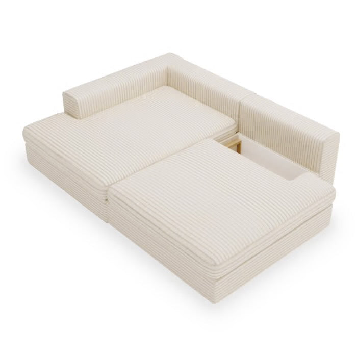 Canapé d’Angle convertible avec coffre en velours gros cotelé Beige - BARCY