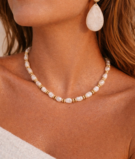 CLÉA - Collier en Perles d’eau douce et en Acier Inoxydable