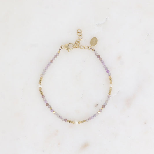 Bracelet Pierre Améthyste avec Perles d’eau douce et en Acier Inoxydable