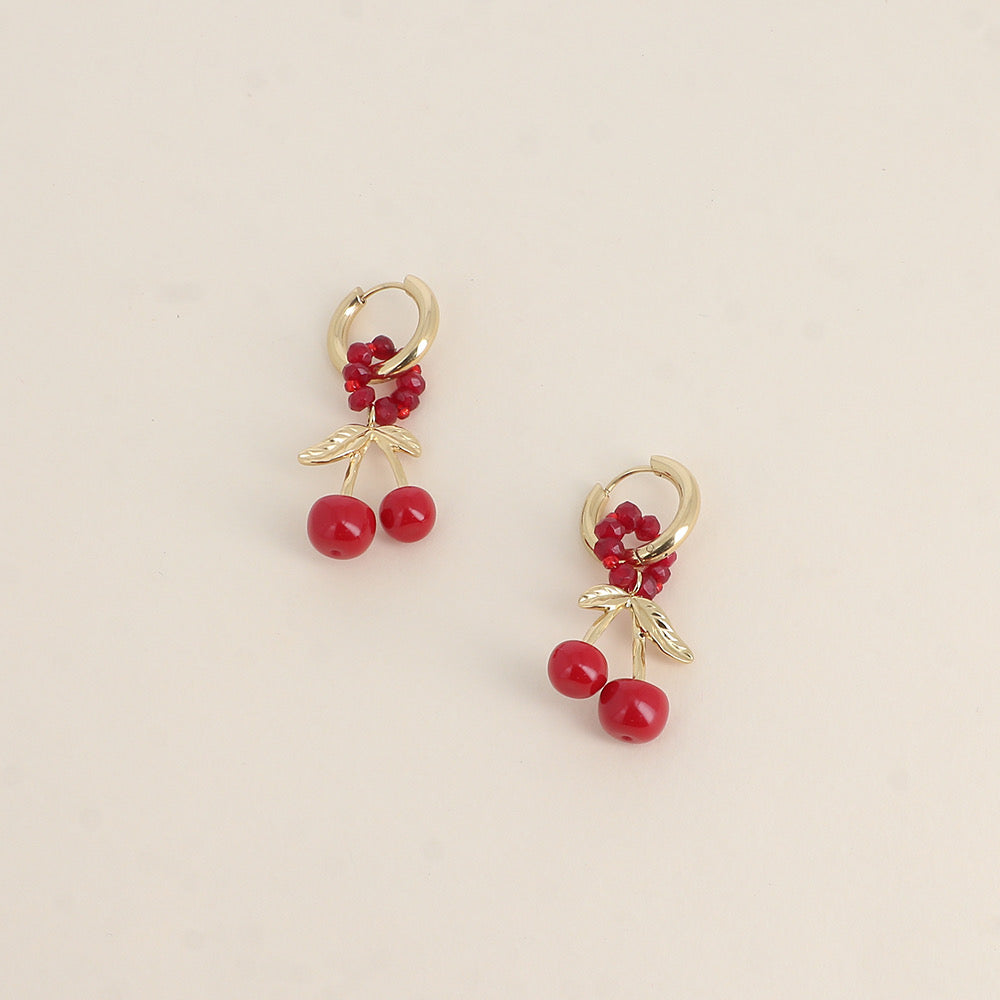 CERISE - Boucles d’oreilles cerise en Acier Inoxydable