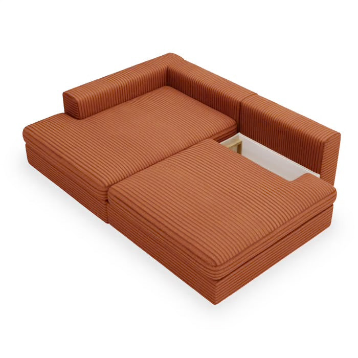 Canapé d’angle convertible avec coffre en velours côtelé Terracotta- BARCY