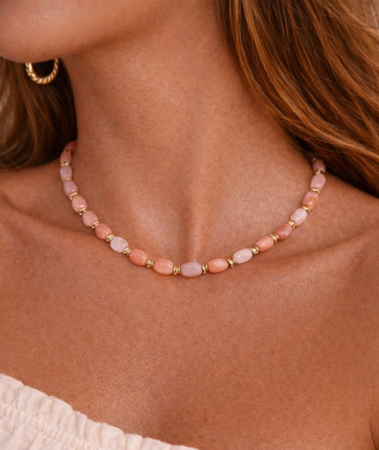 CLÉA - Collier en Pierre de Soleil et en Acier Inoxydable