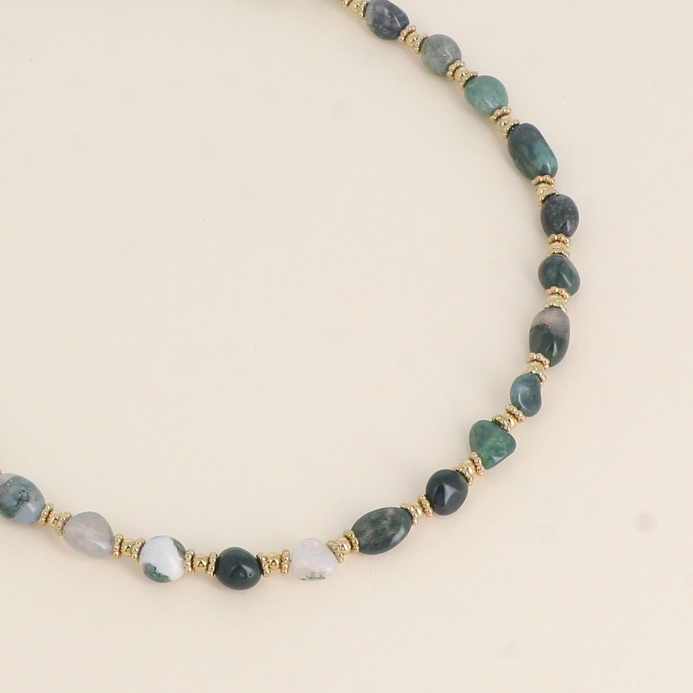 CLÉA - Collier en Agathe mousse et en Acier Inoxydable