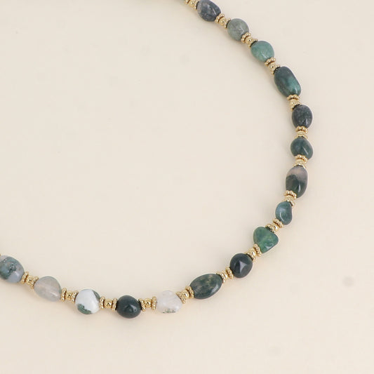 CLÉA - Collier en Agathe mousse et en Acier Inoxydable