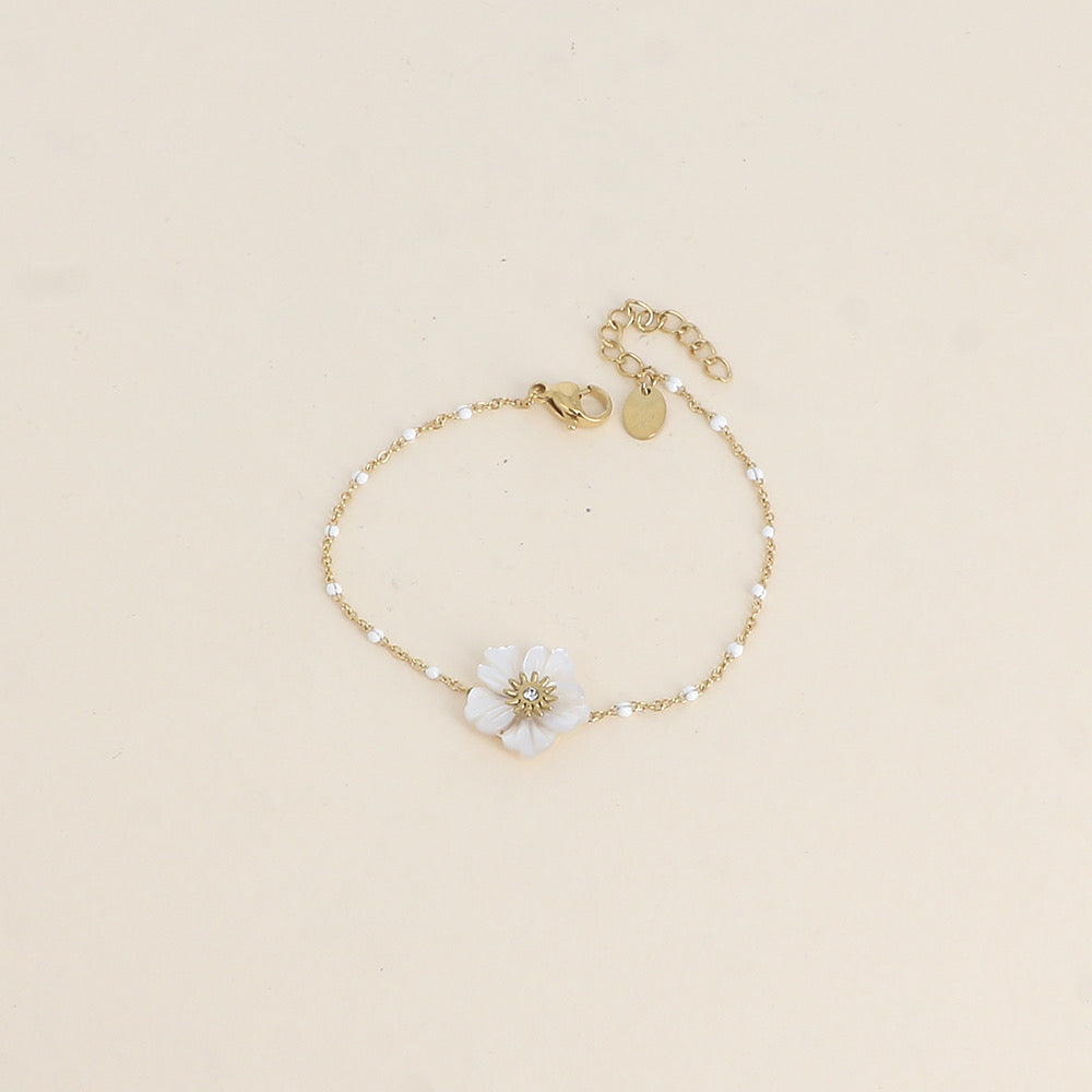 ELISA - Bracelet fleur Nacré et en Acier Inoxydable