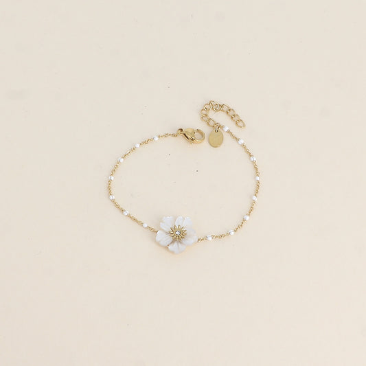 ELISA - Bracelet fleur Nacré et en Acier Inoxydable