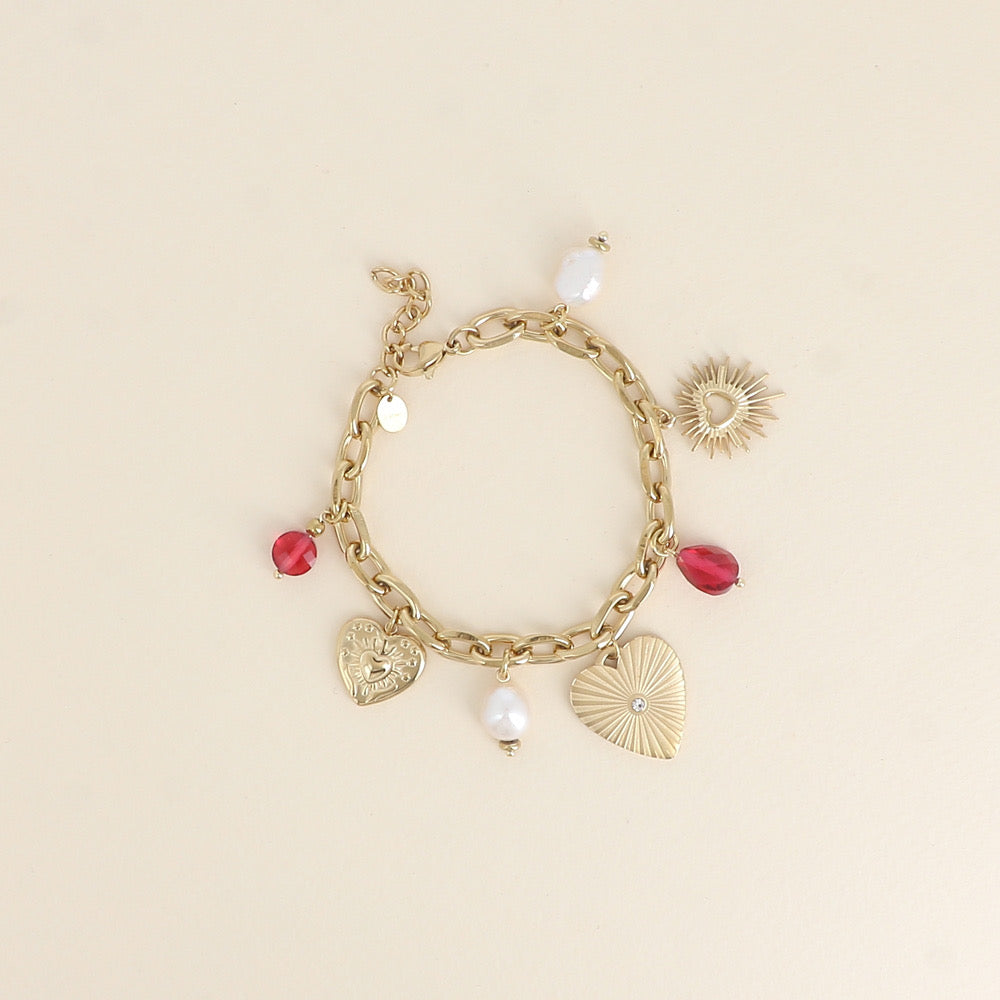LOVE - Bracelet cœur à charms et breloques en Acier Inoxydable