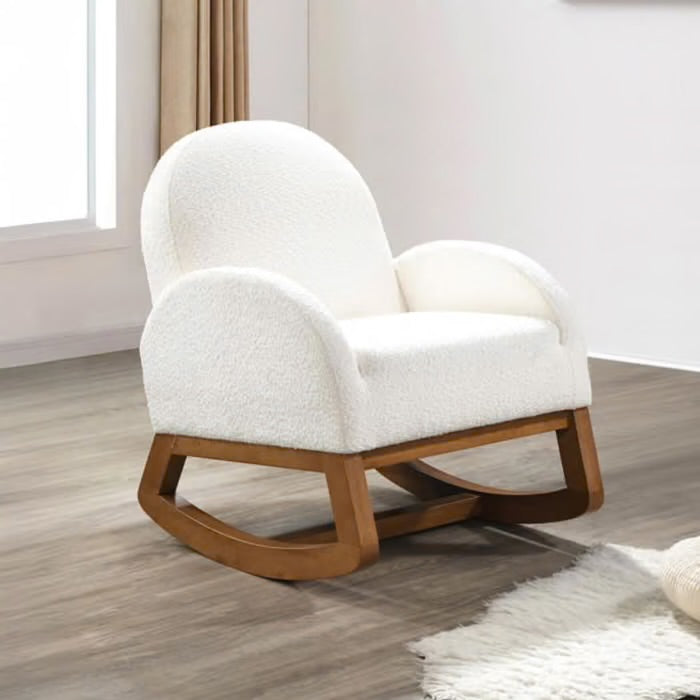 Fauteuil à bascule effet mouton blanc et bois - SAKI