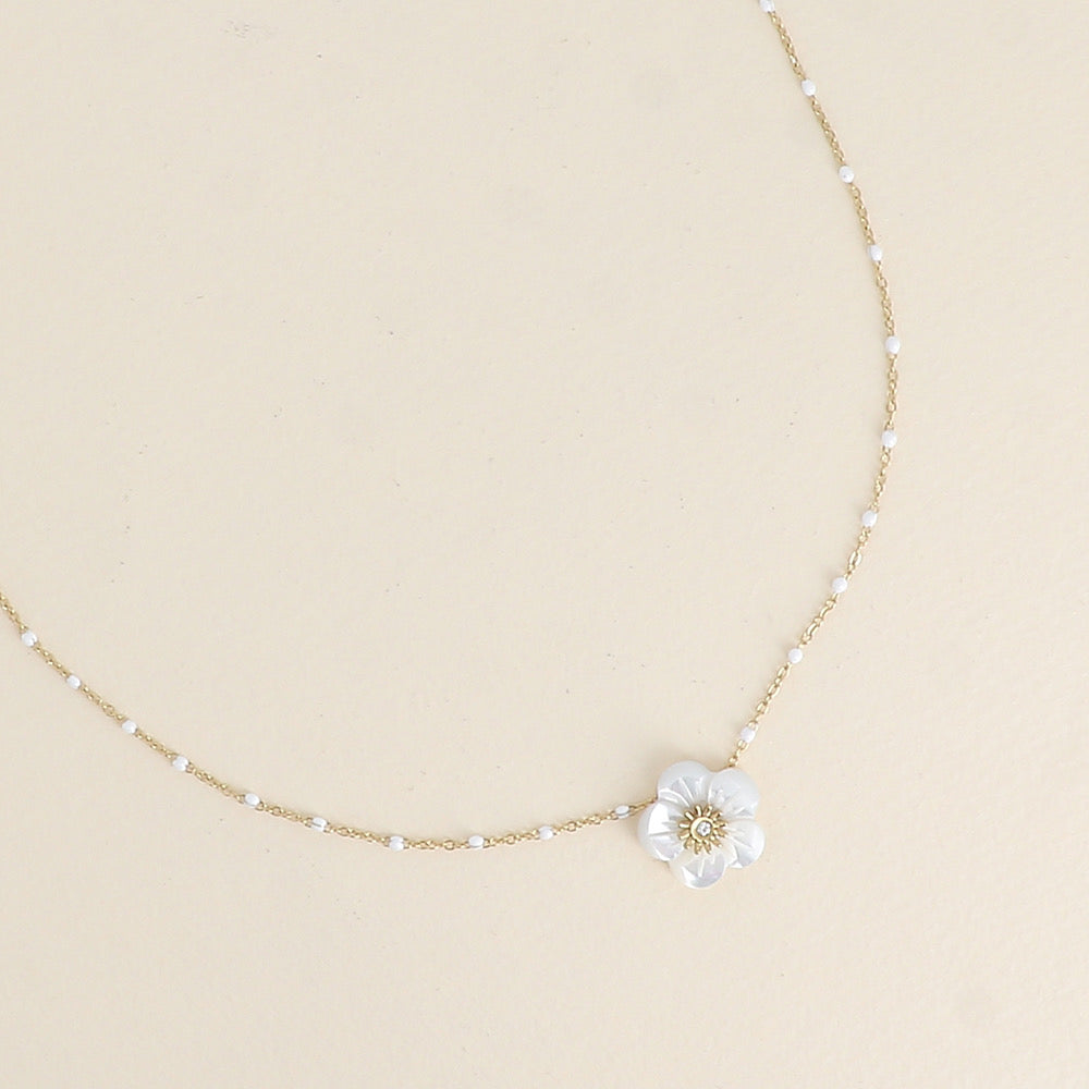ELISA - Collier fleur Nacré en Acier Inoxydable