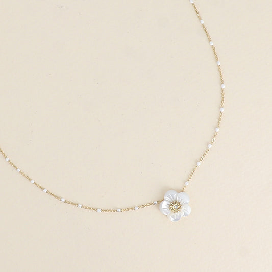 ELISA - Collier fleur Nacré en Acier Inoxydable