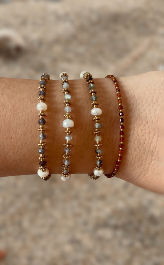 Bracelet en Acier Inoxydable et en Pierre Tanzanite ou Agathe Blanche ou Agathe Bleu - OLYMPEA