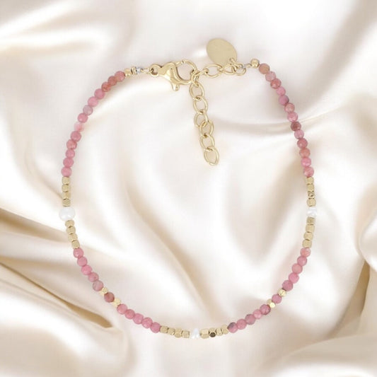 FRAYSY - Bracelet en Pierre Naturelle quartz fraise, perles d’eau douce et en Acier Inoxydable