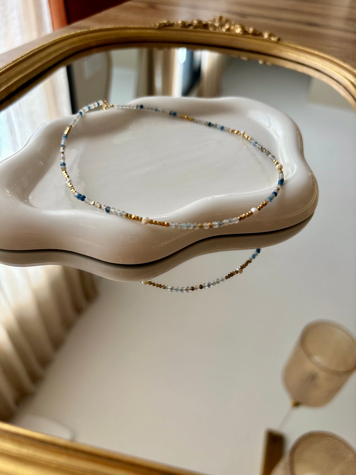 Collier en Pierre Naturelle Agate Bleue et Acier Inoxydable - BLEUET