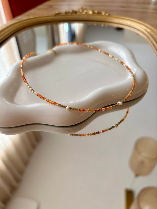 Collier en Acier Inoxydable et agate rouge - BIANCA